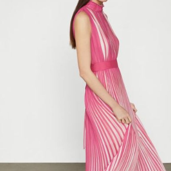 open lace back dress Printed Pleated Cutout Dress  BCBGMAXAZRIA